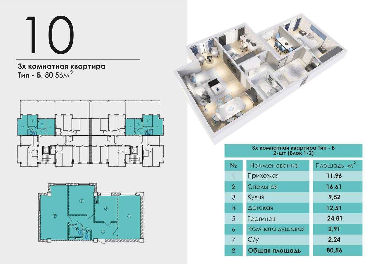 Тайёр 4хонали уй 100% 131м2 7- қават "Nurafshon Modern House" TJM