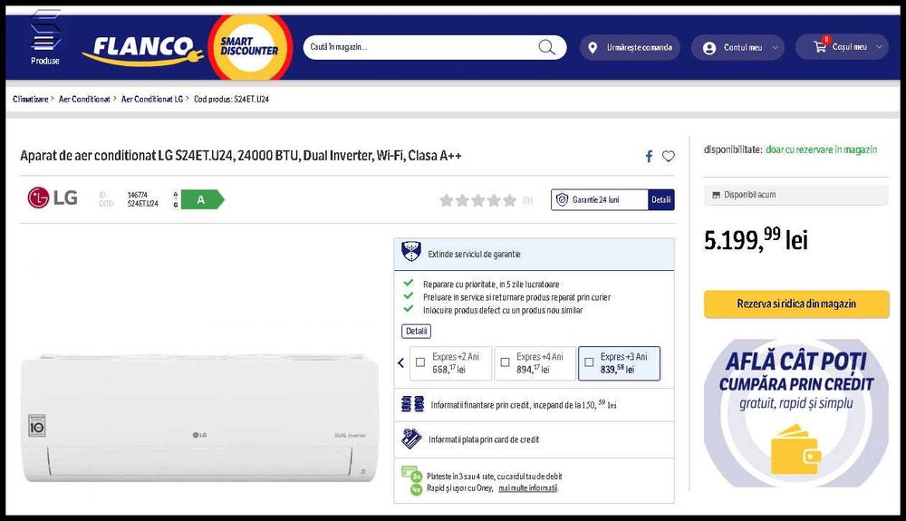 Aparat de aer conditionat LG 24000 BTU