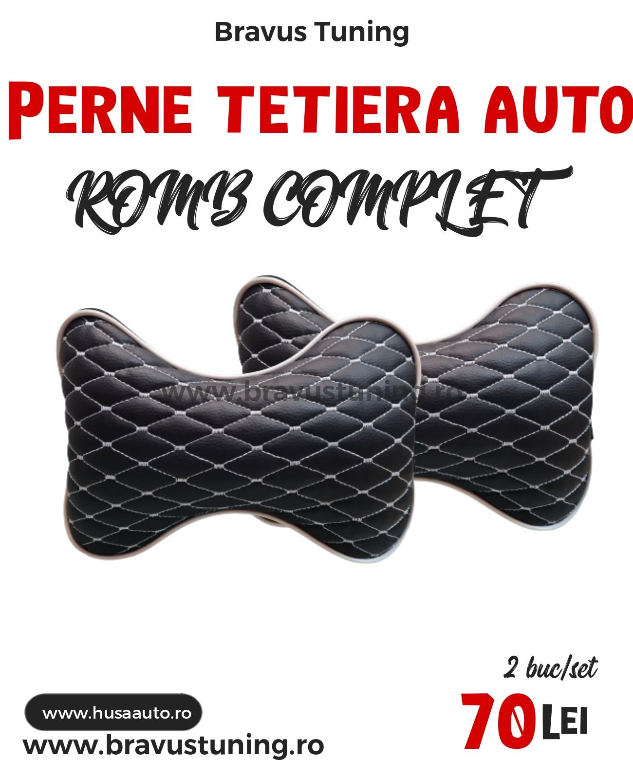 Perne tetiera auto 2 buc/set PIELE ECOLOGICA ROMB COMPLET Confort