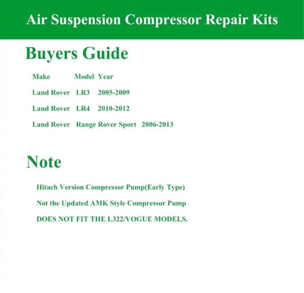 Kit Reparatie Compresor Perne Aer Pompa Range Sport Land Discovery 3/4