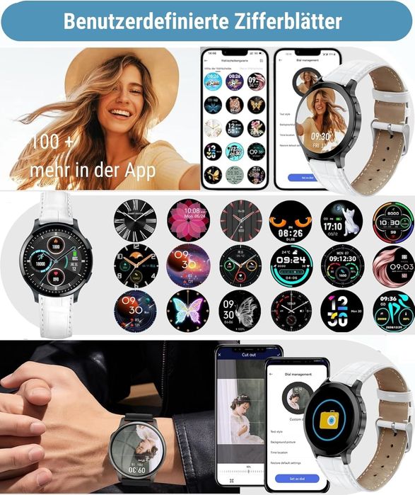 Смарт часовник с 1.5" HD дисплей, Bluetooth разговори, кожена каишка