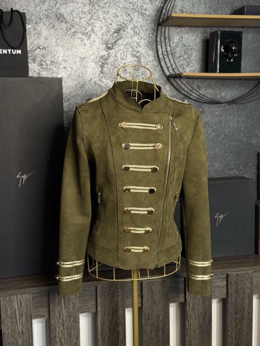 Geaca piele intoarsa dama, verde army   M