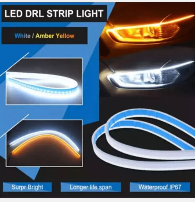 Avtomobil chiroqlari uchun moslashuvchan LED tasma, ikki rangli, 60 sm