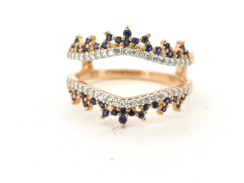 Inel aur roz 14k cu diamante si safire