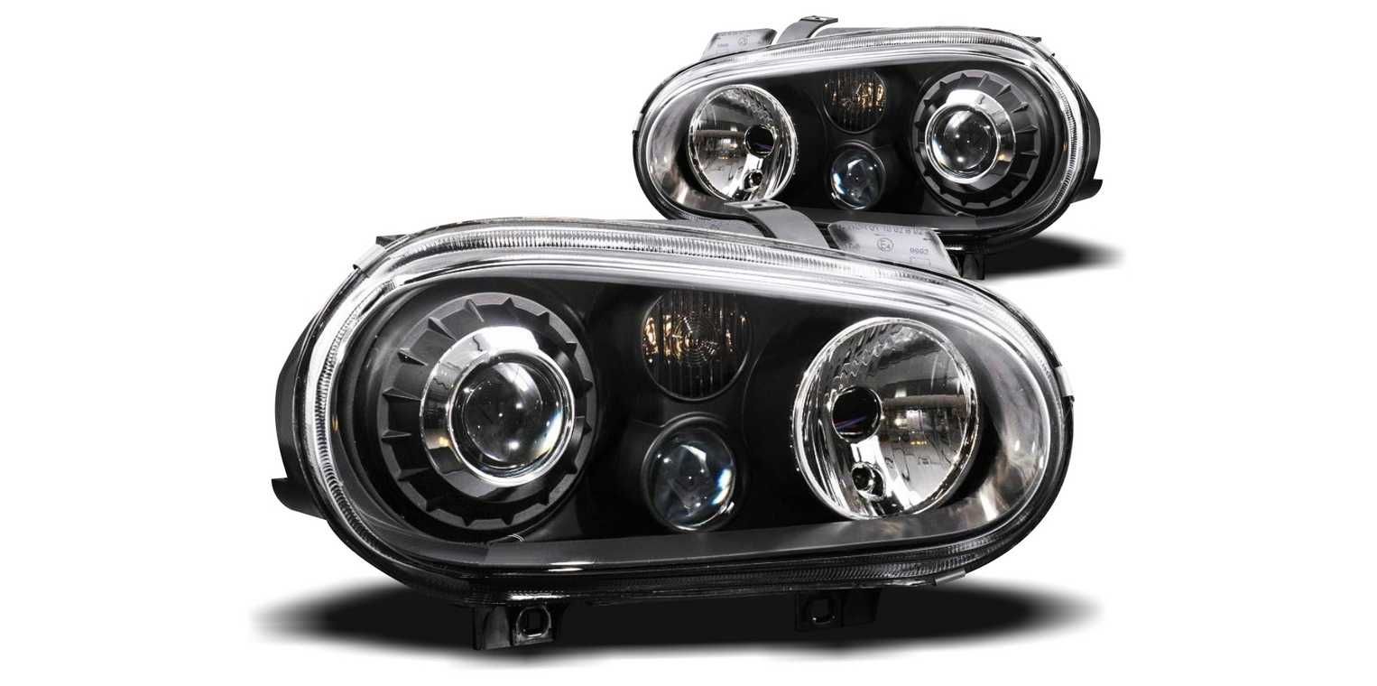 Far faruri VW Golf 4 look R32 negru cu lupa NOU