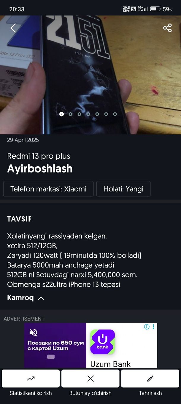 Redmi not 13 pro plus flagman telefon
