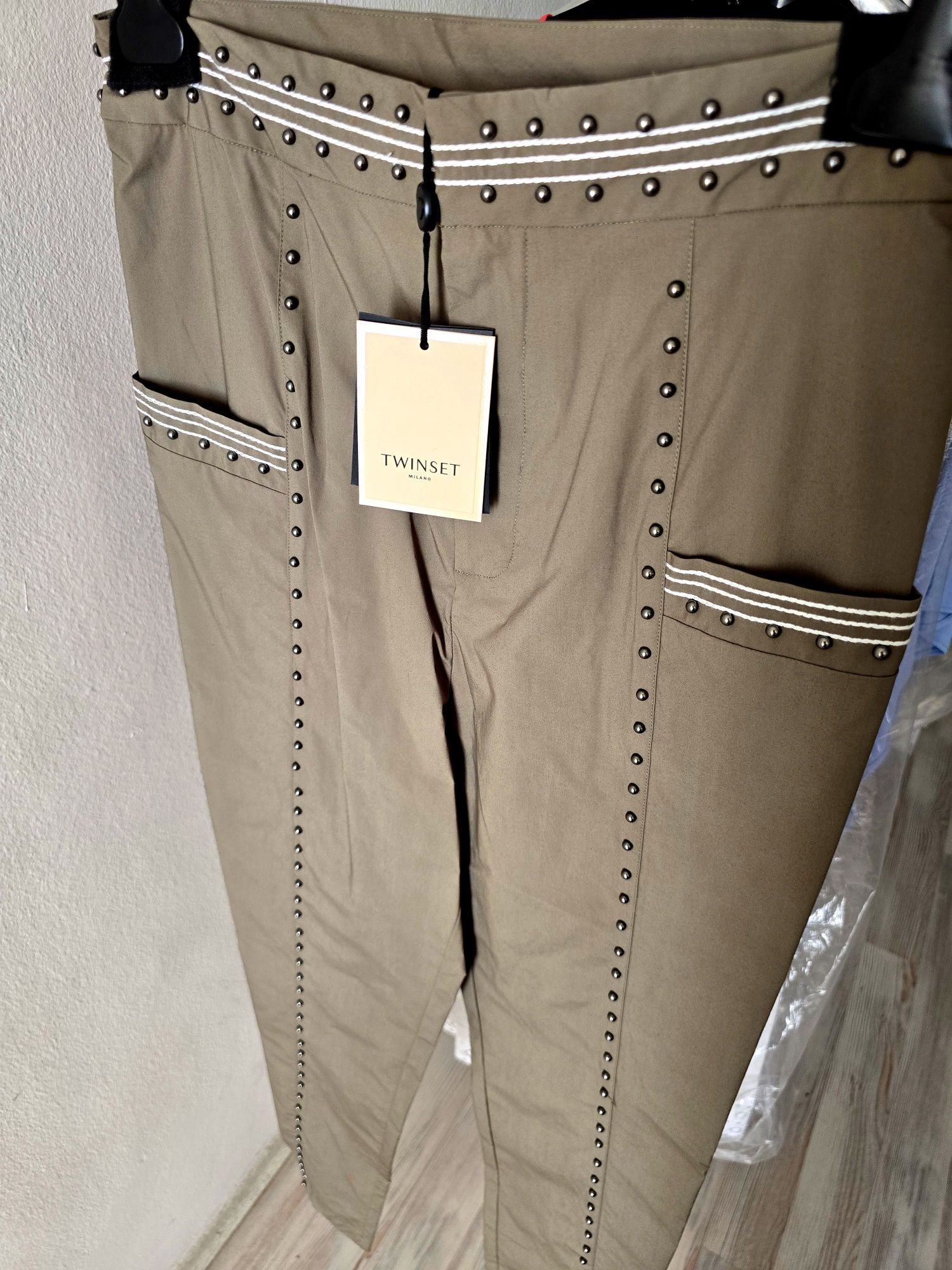 Маслиново зелен панталон Twinset,висока талия,S,М,L,XL,нов с етикет!