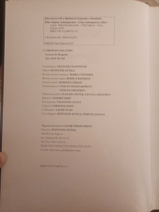 Carte: Elite clujene contemporane, Ed. Clear Vision 2009