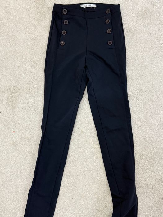 Дамски тъмно син панталон с висока талия