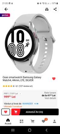 Ceas smartwatch Samsung Galaxy Watch4, 44mm, LTE, SILVER