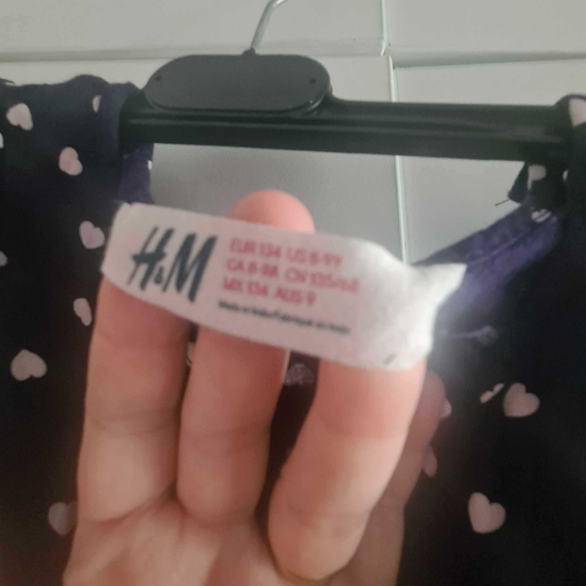 Salopeta vara H&M fete fetite 134 cm 5-6 ani bleumarin cu inimioare