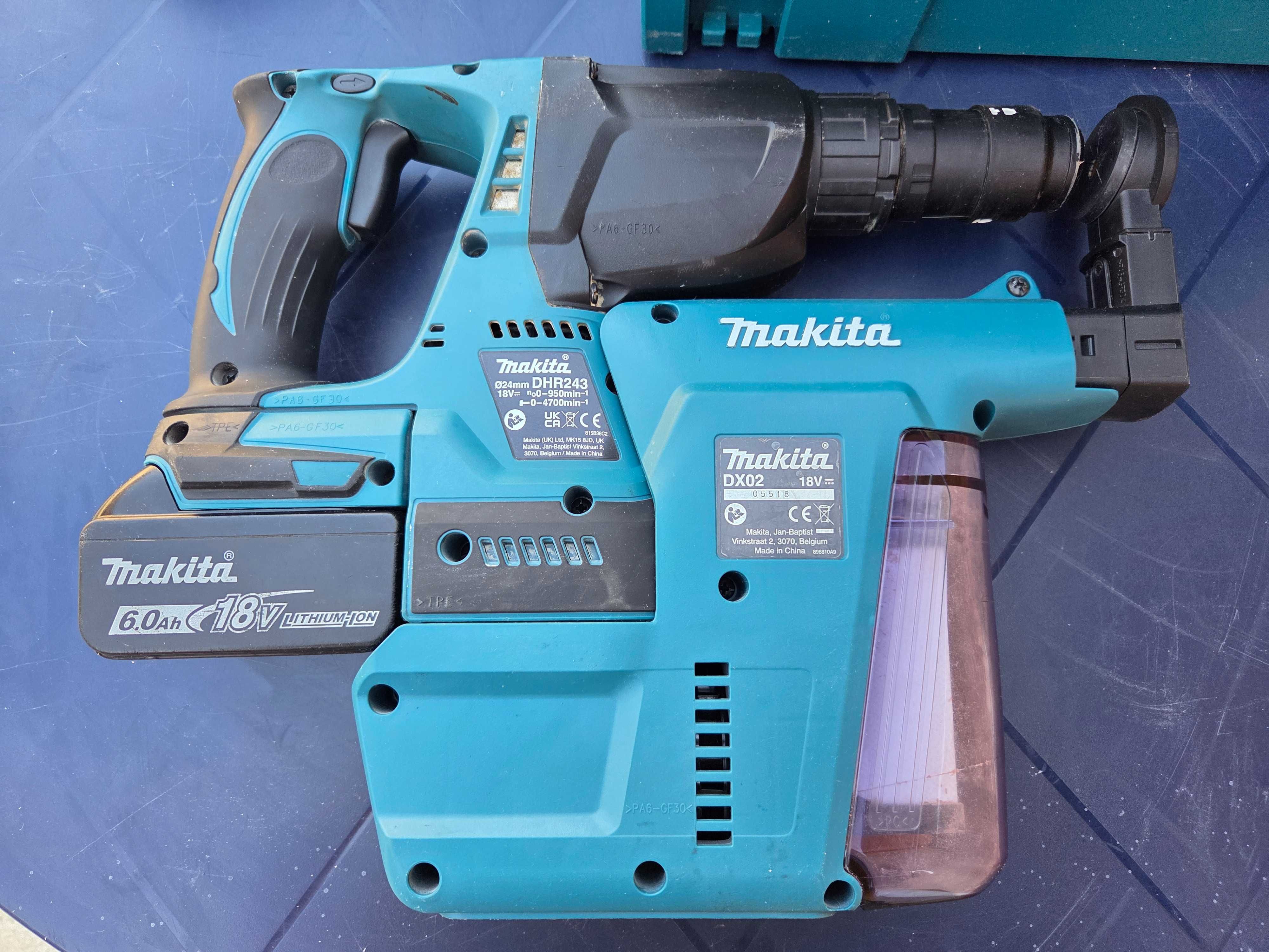 Makita DHR243 + DX02 прахоуловител – професионален перфоратор 18V