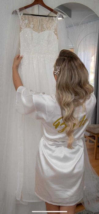 Rochie de mireasa+cadou halat satin "Bride"