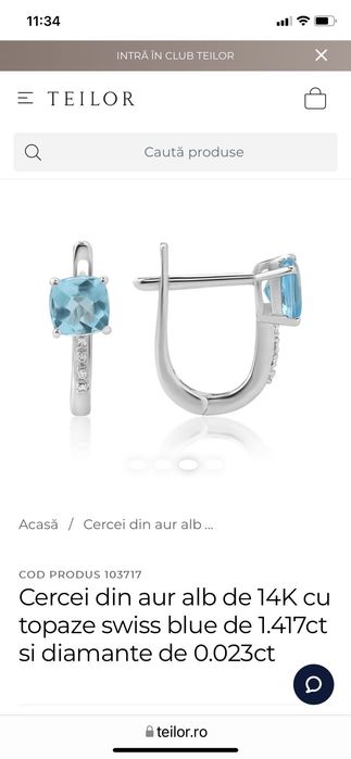 Cercei Teilor topaz swiss blue și diamante