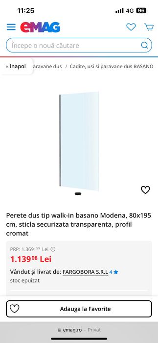 Vând geam de dus walk in - Basano Modena