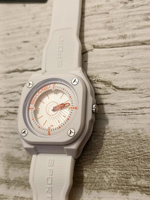 Ceas quartz bărbați unisex alb cu portocaliu,nu automatic mecanic-nou,