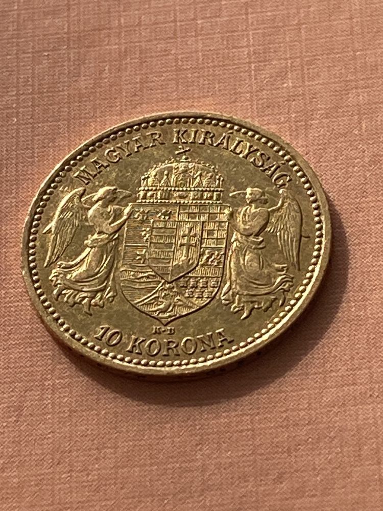 Moneda aur Imperiul AustroUngar, 10 Korona (Coroane), 22 k, 3,38 grame