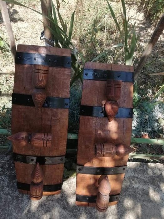 Полилеи, осветление от дъбови бъчви с 3 ръчно изработени дървени чашки