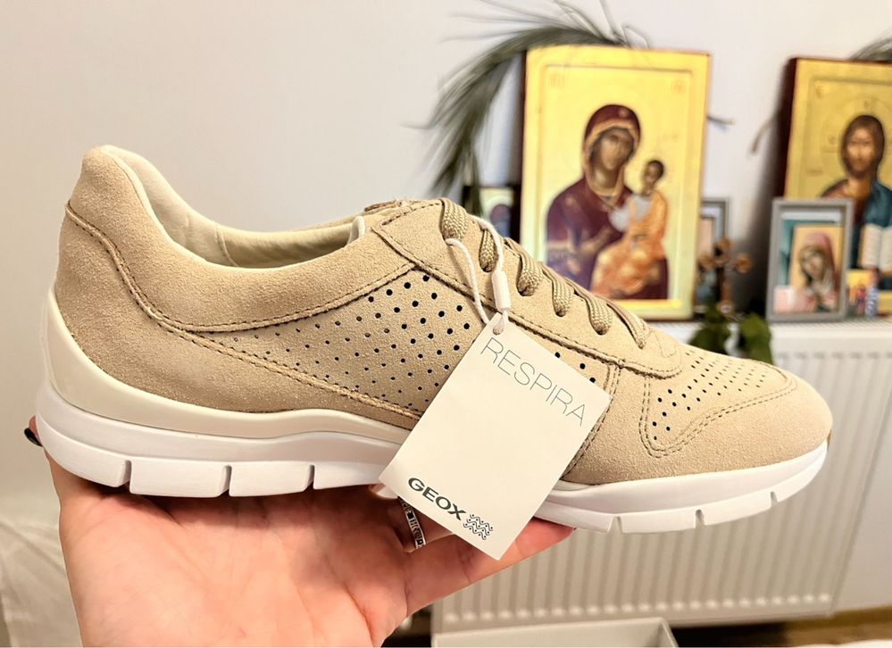 GEOX Respira noi cu eticheta bej trainers dama femei pantofi adidasi
