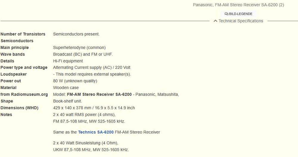 Hi-Fi vintage stereo receiver National Panasonic (TECHNICS) SA-6200