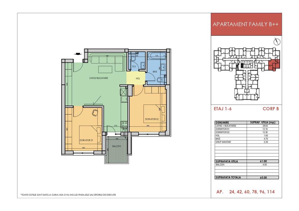 Apollo Residence - Apartament 3 camere semidecomandat - 65 mp