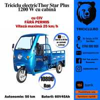 Triciclu electric CIV inclus cu cabina Thor Star PLUS-1200W Agramix