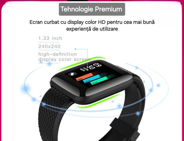 Ceas Smart Apel/Mesaj. Puls/Tensiune. Sport: Distanțe/Calorii. Foto.