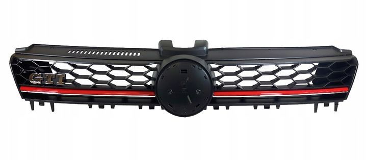 Grila radiator VW Golf 7 (5K), 10.2012-, cu dunga rosie si emblema GTI, 95C205-5, pentru model GTI cu faruri xenon, fara emblema VW
