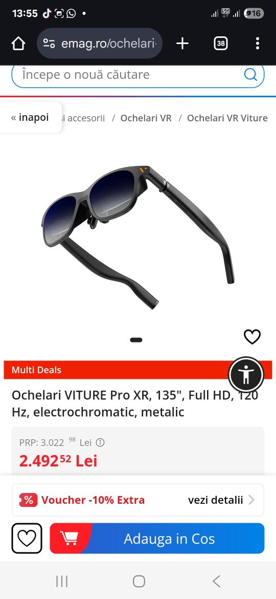 Ochelari VITURE Pro XR, 135", Full HD, 120 Hz, electrochromatic, metal