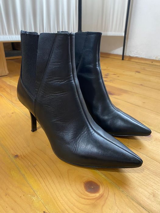 Боти Zara тип челси от естествена кожа в черно