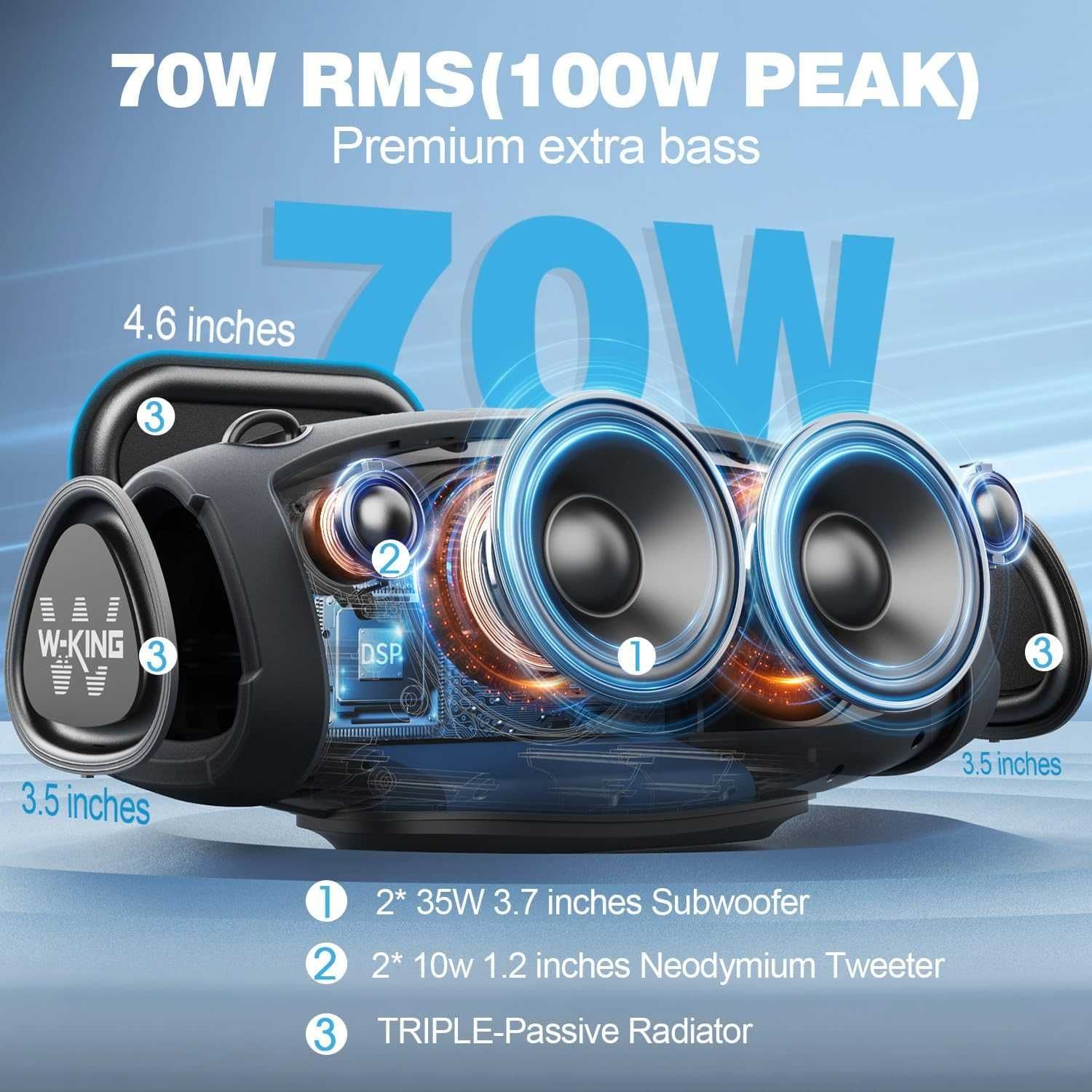 W-King X10 70W безжична Bluetooth тонколонка с безжичен микрофон