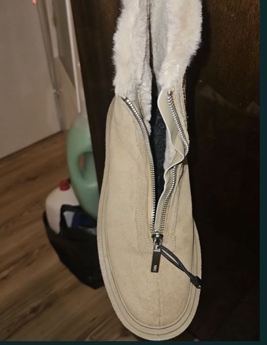 Боти Zara над глезена естествена обърната кожа