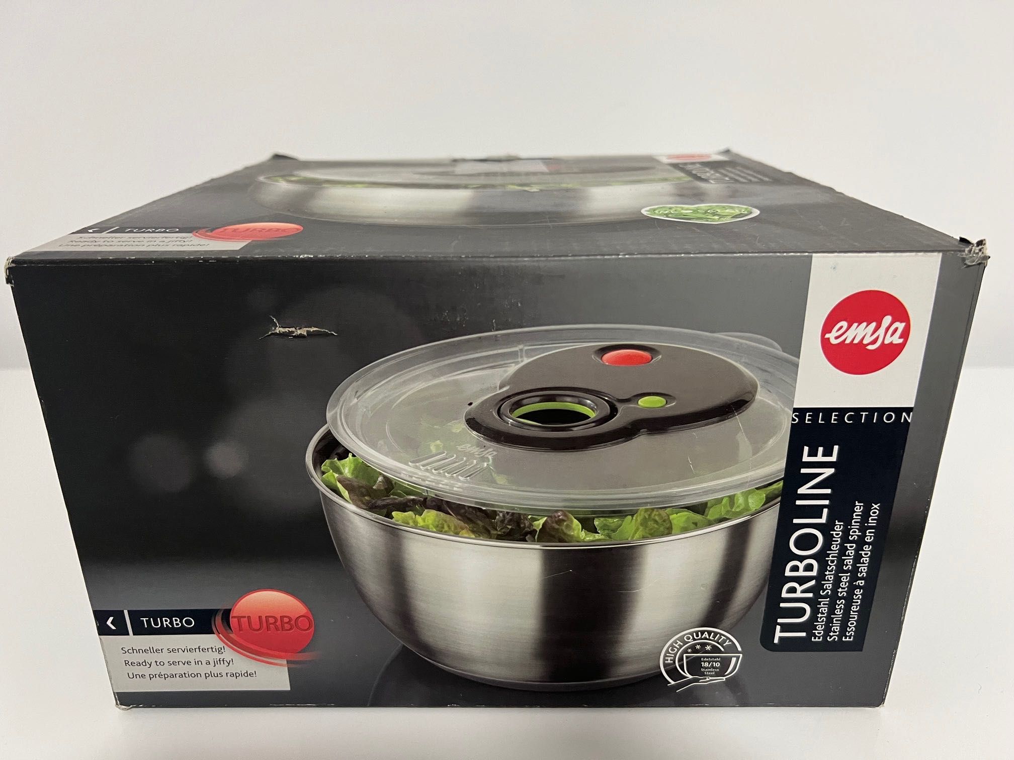 Centrifuga de salată Emsa Turboline cu bol din oțel inoxidabil