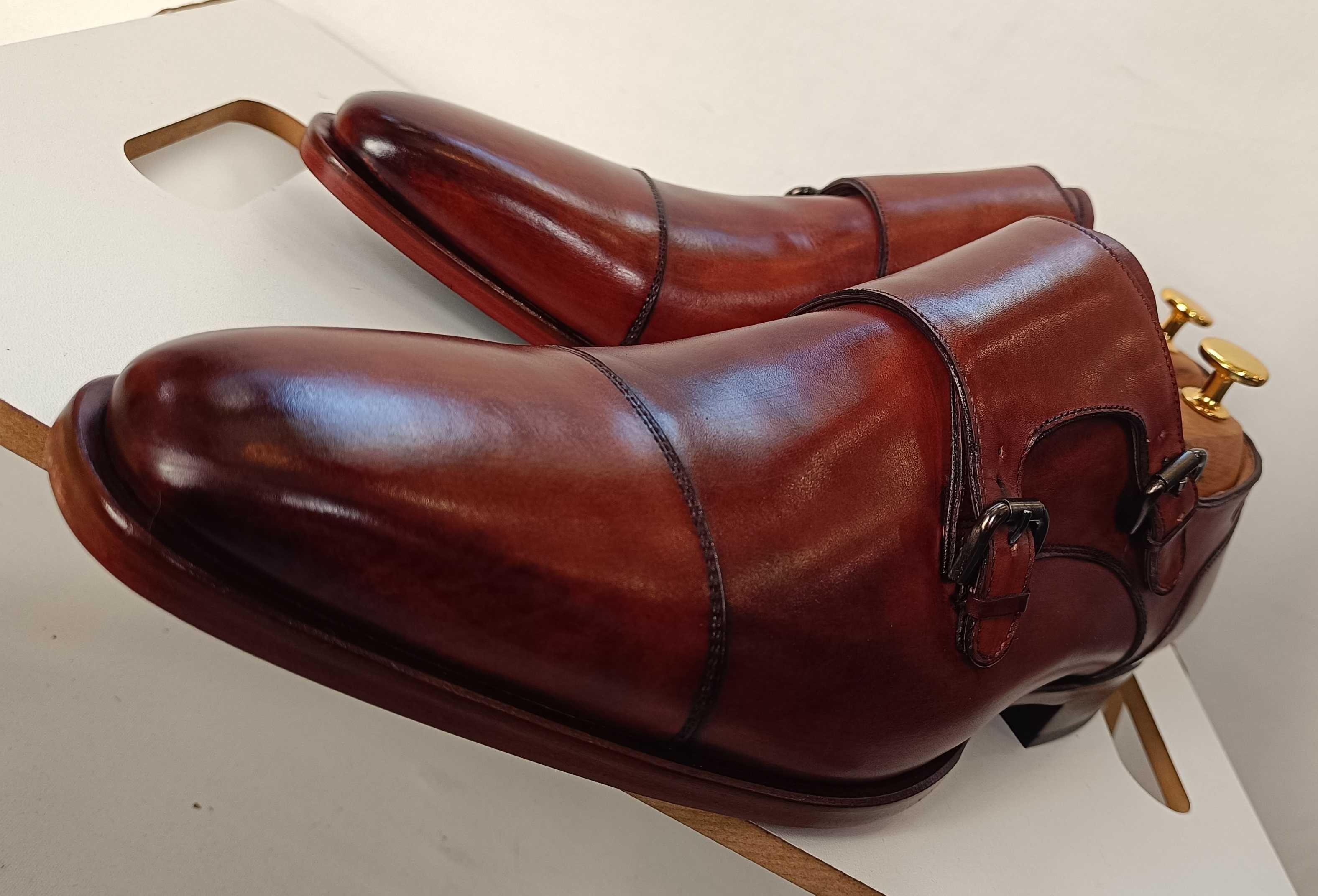 Panfofi de lux 44.5 45  monk GREVE NOI lucrati manual piele lustruit