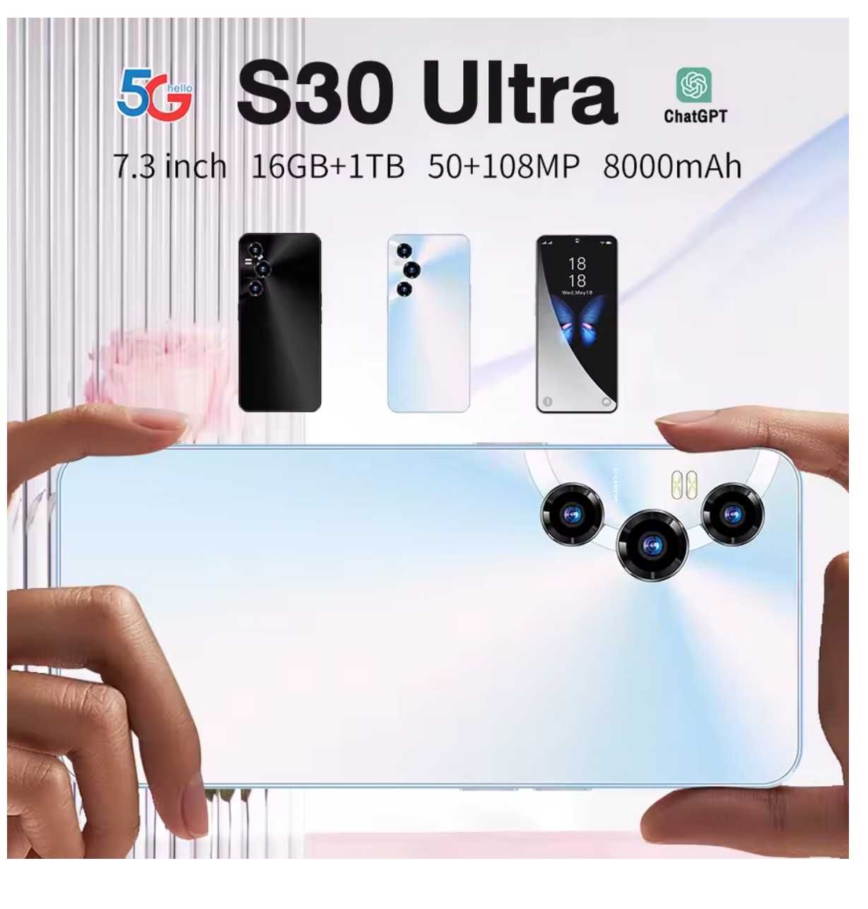 S30 Ultra   5G  7.3" Android 13 Mobile Phone 8000mAh