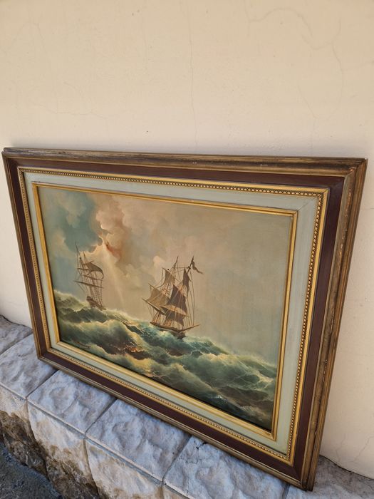 Страхотна антикварна авторска картина масло върху платно