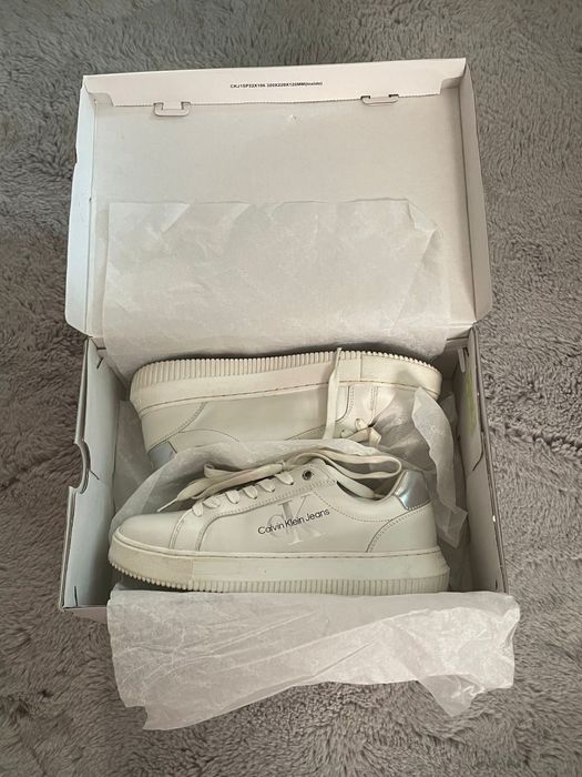 Adidasi Calvin Klein albi piele naturala