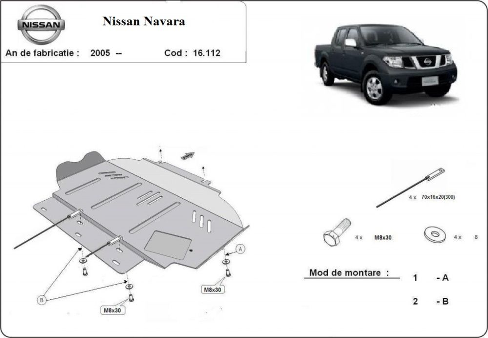 Scut motor metalic pentru Nissan Navara 1997-prezent - otel 3mm