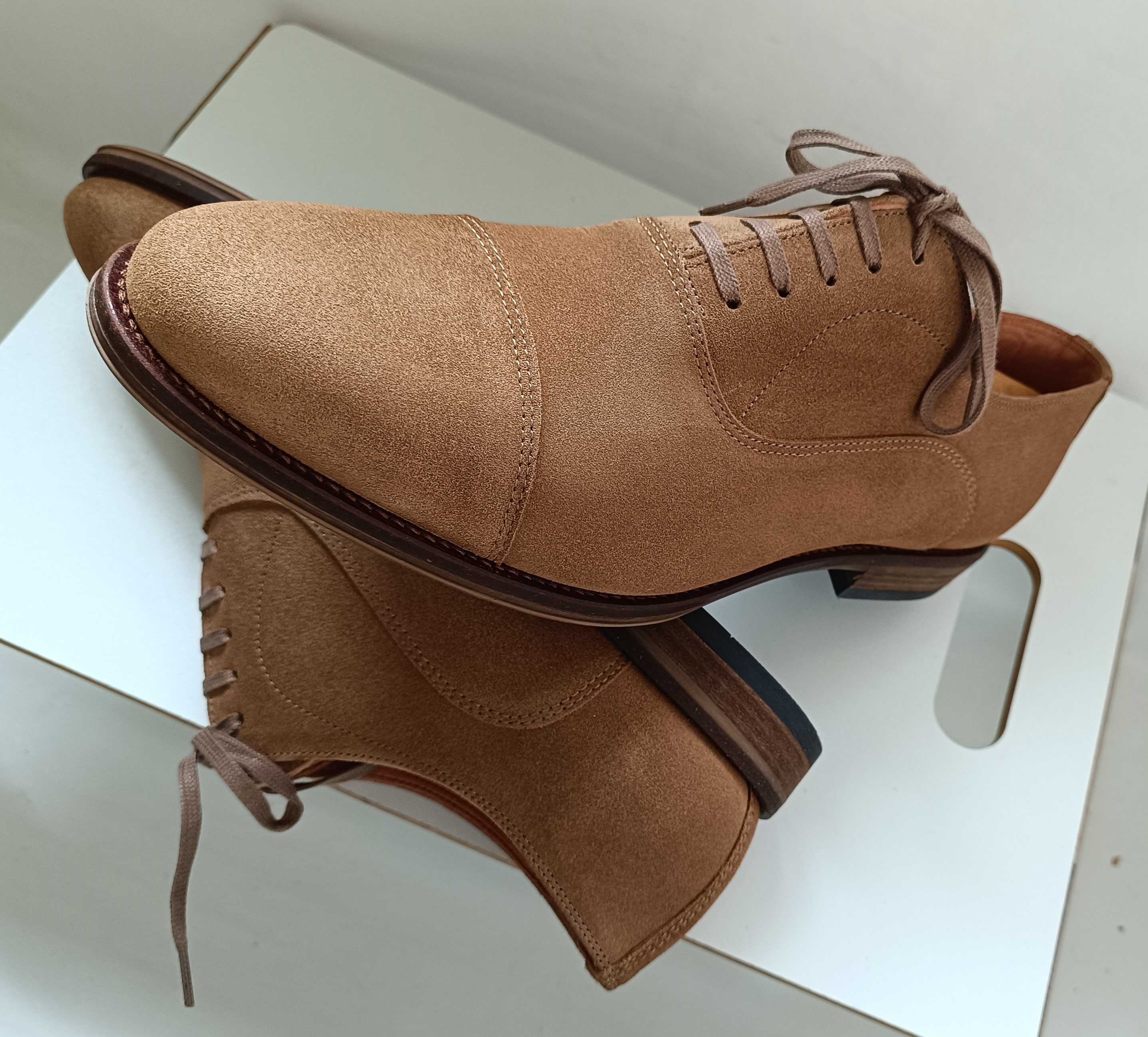 Pantofi oxford 44 cap toe lucrati manual Minelli NOI piele naturala