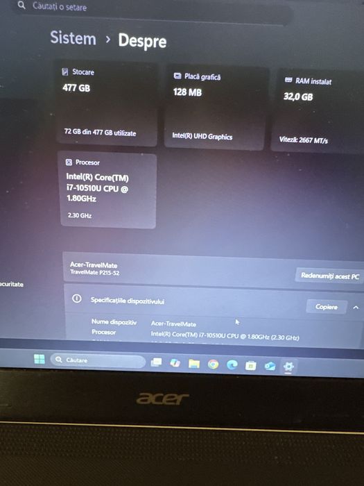 Vand Acer TravelMate P215-52, i7 gen 10, 32 gb ram, 480 gb ssd