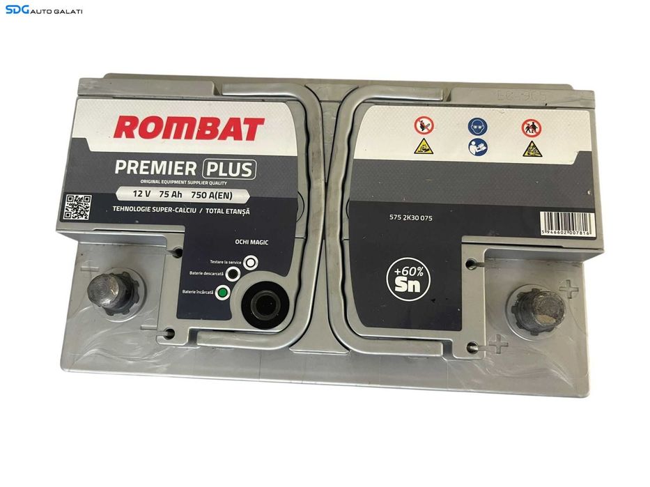 Baterie Acumulator Auto 75AH 750A Rombat Premier Plus 5752K30075 Volkswagen Audi Seat Skoda Ford Opel Toyota BMW Mercedes Renault Peugeot Dacia [B4560]