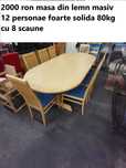 Masa din lemn masiv cu 8 scaune