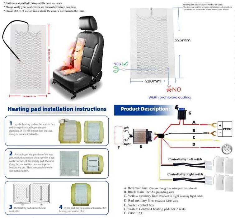 Kit incalzire in scaune din fibră de carbon cu 3 sau 6 niveluri