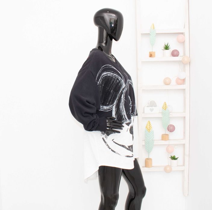Desigual Disney Mickey Mouse суичър дълъг пуловер черно и бяло XL