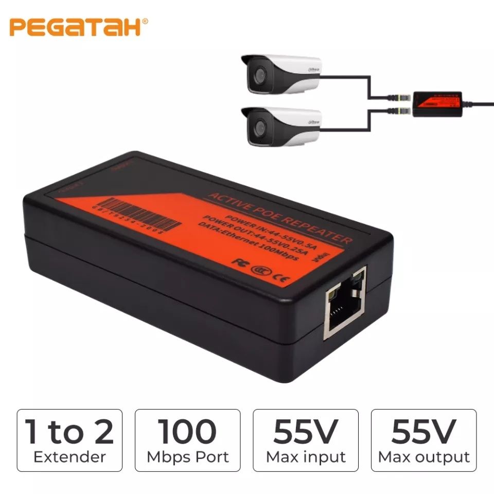 PoE удлинитель 1x2 100М, PoE адаптер, PoE Extender 1x2 100M