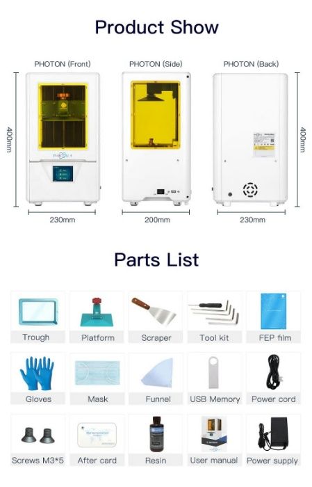 3бр. за 1000лв. Anycubic Photon S LCD/DLP/SLA UV смола 3D Printer 3Д