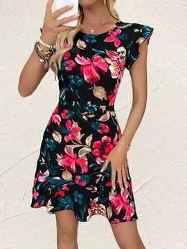 Rochie în Dungi cu Accente Roz, Material Ușor ,PrimăvarăVară
