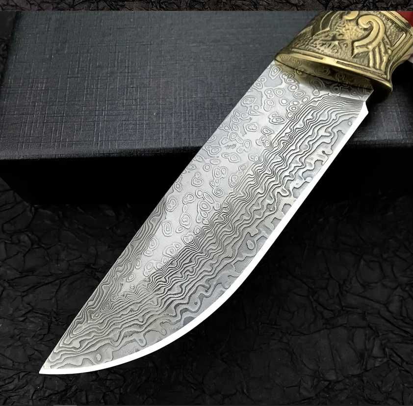 Cutit Damasc Mongol Blade, teaca piele prelucrata manual