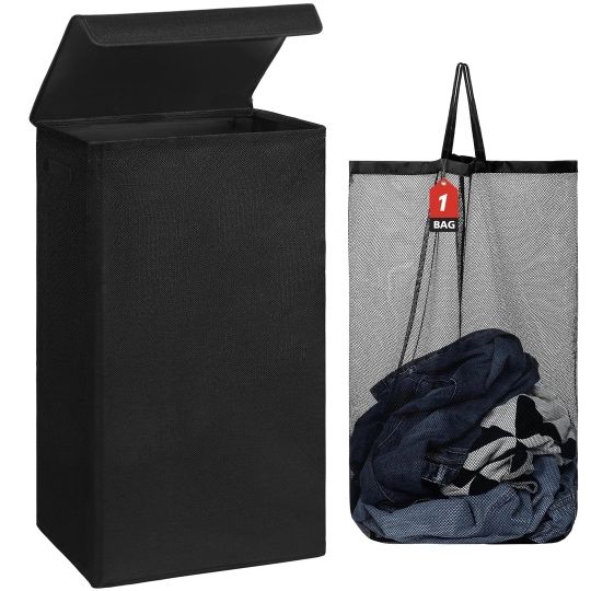 Coș rufe DOKEHOM 100L, capac, sac interior detașabil, negru, pliabil