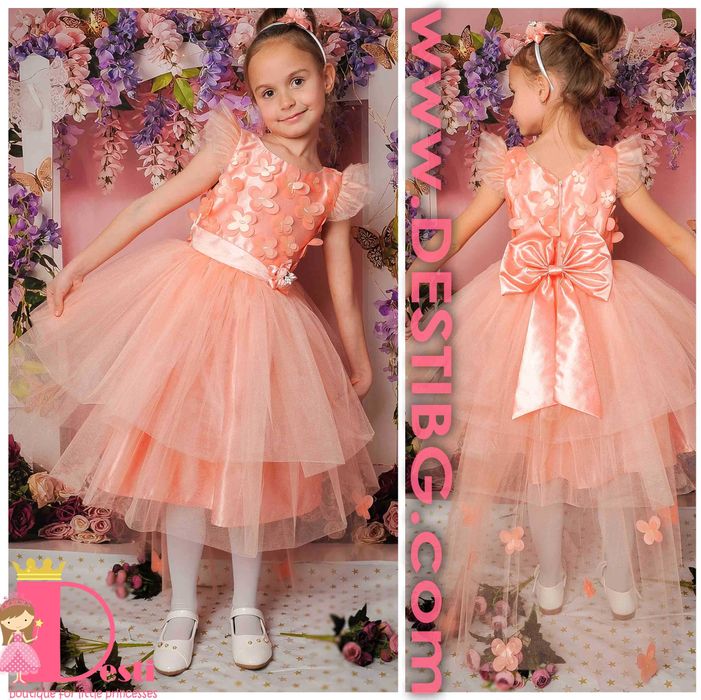 Детски рокли ТЕДИ-МОД туту с дантела,голяма панделка, разл цветове